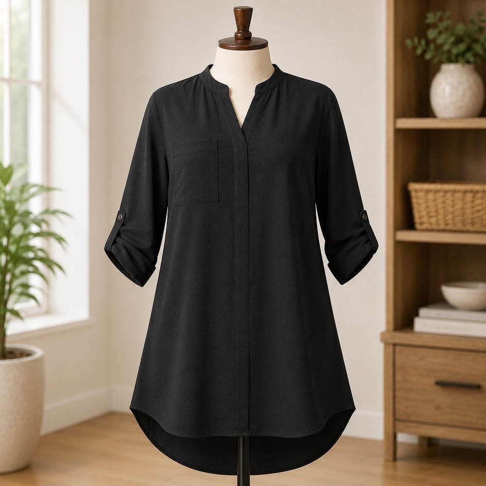 NWT Lush Shift Dress Womens XS Black Roll Tab‎ Sleeve High Low Hem DR94939-003